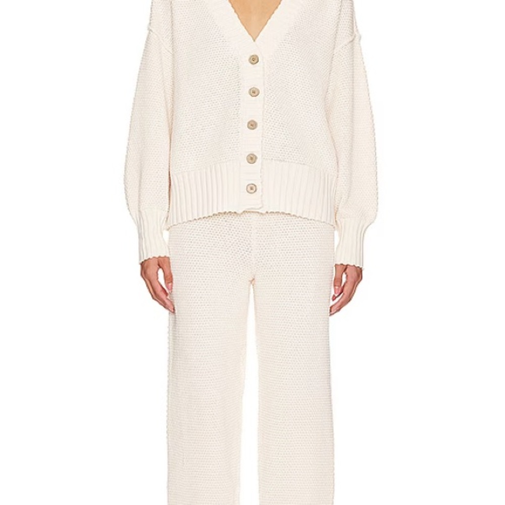Elegant Cream Knit Cardigan and Pants Set